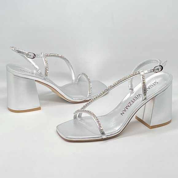 Stuart Weitzman Embellished Metallic Leather Sandals size 8 - Picture 5 of 14